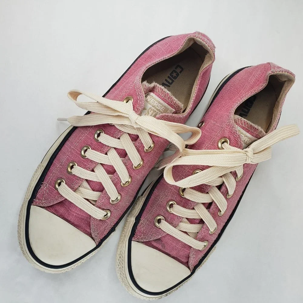 Converse All Star Canvas Low Top Sneakers 7 Pink Metallic Rose Gold Flecks Ivory - Picture 2 of 10